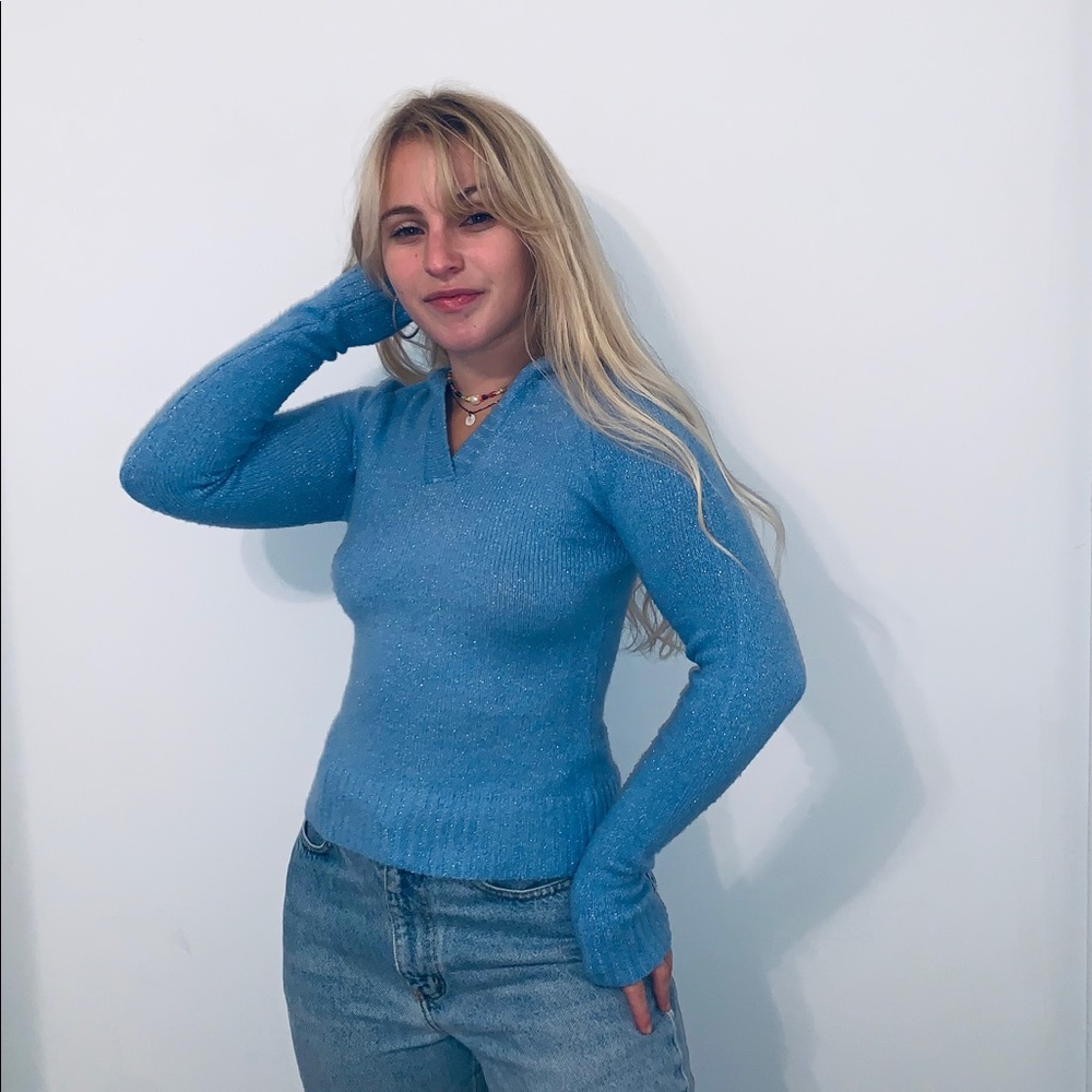 blue shimmer hooded sweater